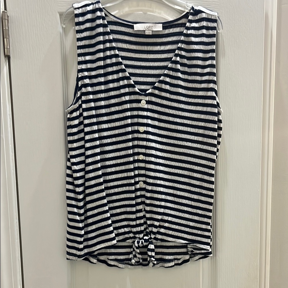 LOFT Navy and White Striped Tank Top